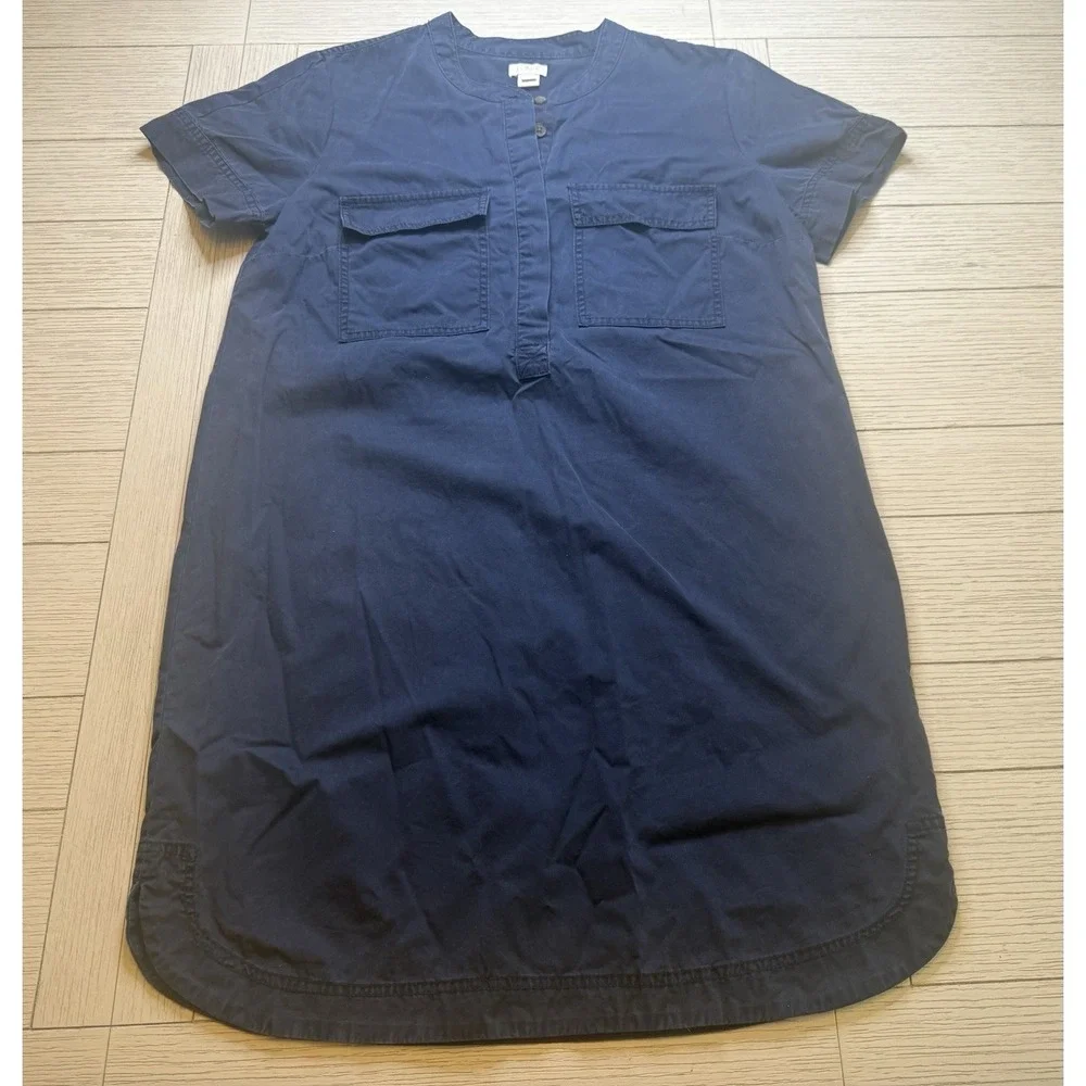 J. Crew Navy Shirt Dress W/ Pockets. 100% Cotton. Short Sleeve. Button FrontSz 8